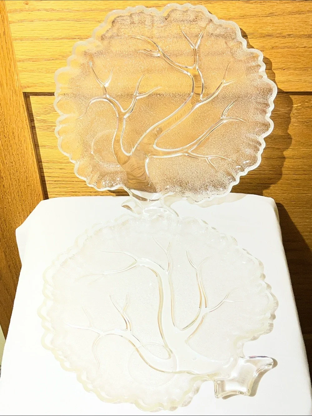 Pair of Clear Glass Tree-Shaped Serving Platter - Elegant Clear Serveware
